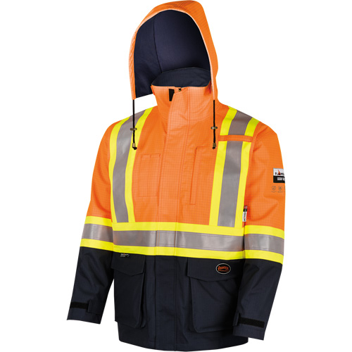4484 Manteau de s&eacute;curit&eacute; Defender antistatique/ignifuge/anti-arc &eacute;lectrique en trilamin&eacute;, Petit, Noir/Orange haute visibilit&eacute;, 11 cal/cm² OSI Industrial Sales