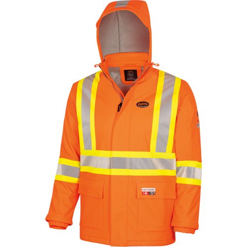 5884 Manteau imperm&eacute;able ignifuge et r&eacute;sistant aux arcs &eacute;lectriques avec capuchon Flash-Gard, Petit, Orange haute visibilit&eacute;, 51 cal/cm² OSI Industrial Sales
