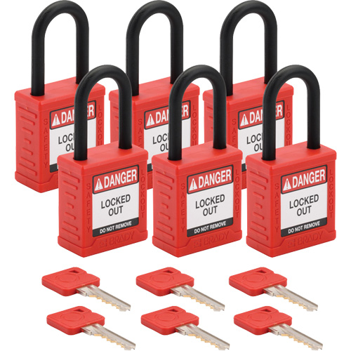 Velocity Lockout Padlocks, Red, Keyed Alike, Nylon, 1-1/2" Width OSI Industrial Sales