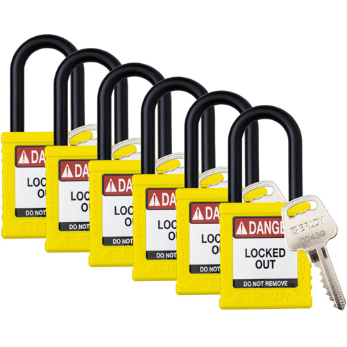Velocity Lockout Padlocks, Yellow, Keyed Alike, Nylon, 1-1/2" Width OSI Industrial Sales