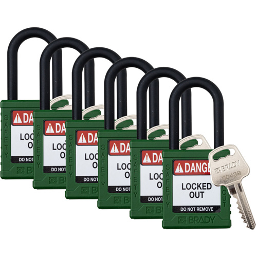 Velocity Lockout Padlocks, Green, Keyed Alike, Nylon, 1-1/2" Width OSI Industrial Sales