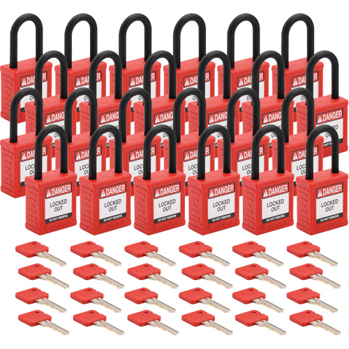 Velocity Lockout Padlocks, Red, Keyed Different, Nylon, 1-1/2" Width OSI Industrial Sales