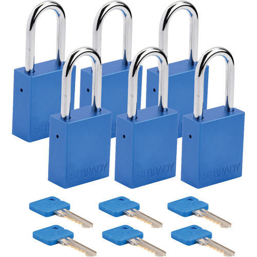 Cadenas de verrouillage Velocity, Bleu, Cl&eacute;s diff&eacute;rentes, Aluminium, Largeur de 1-1/2" OSI Industrial Sales