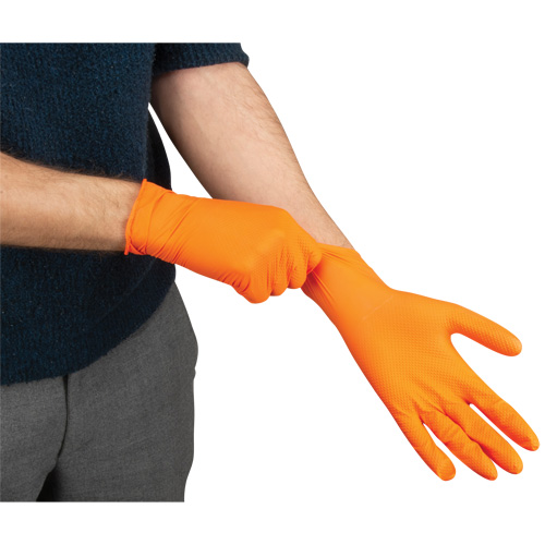 Heavyweight Tactile Grip Examination Gloves, Large, Nitrile, 8-mil, Powder-Free, Orange OSI Industrial Sales