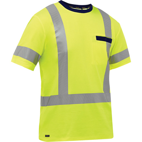 Chemise &agrave; manches courtes et X au dos Bisley, Poly-coton, Petit, Jaune lime haute visibilit&eacute; OSI Industrial Sales