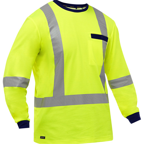 Chemise &agrave; manches longues et X au dos Bisley, Poly-coton, Petit, Jaune lime haute visibilit&eacute; OSI Industrial Sales