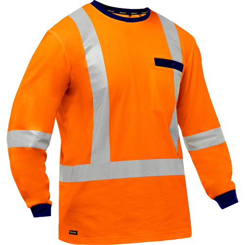 Chemise &agrave; manches longues et X au dos Bisley, Poly-coton, Petit, Orange haute visibilit&eacute; OSI Industrial Sales