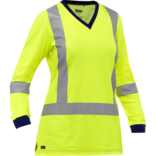 Chemise &agrave; manches longues et X au dos Bisley pour femmes, Poly-coton, Petit, Jaune lime haute visibilit&eacute; OSI Industrial Sales