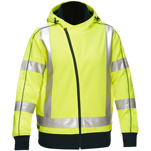 Bisley&reg; X-Back Women's Contoured Full Zip Hooded Sweatshirt with Sherpa Lining, 2X-Large, High Visibility Lime-Yellow OSI Industrial Sales