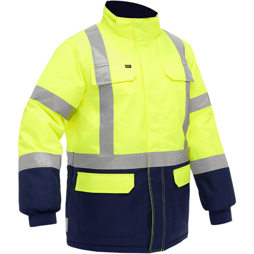 Bisley&reg; X-Back Extreme Cold Jacket with Navy Bottom, Polyester, High Visibility Lime-Yellow, X-Large OSI Industrial Sales