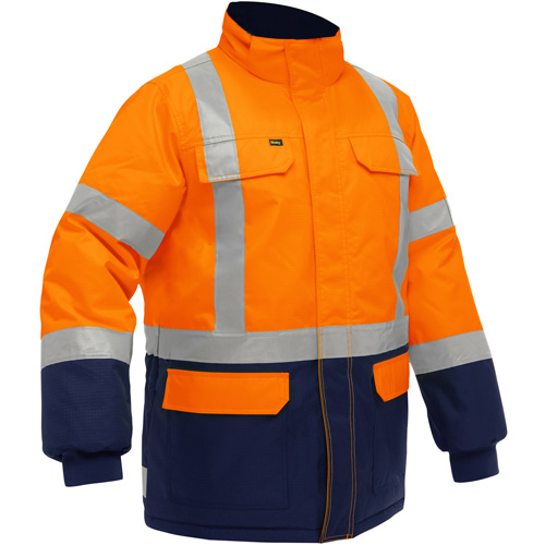 Bisley&reg; X-Back Extreme Cold Jacket with Navy Bottom, Polyester, High Visibility Orange, 4X-Large OSI Industrial Sales