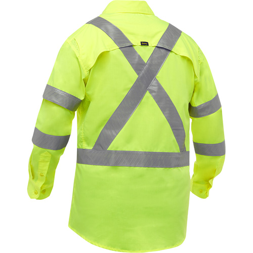 Bisley&reg; X-Back Long Sleeve Work Shirt with X-Airflow, Poly-Cotton, Small, High Visibility Lime-Yellow OSI Industrial Sales