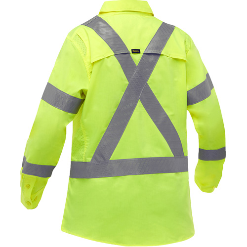 Bisley&reg; X-Back Women's Long Sleeve Work Shirt with X-Airflow, Poly-Cotton, Small, High Visibility Lime-Yellow OSI Industrial Sales