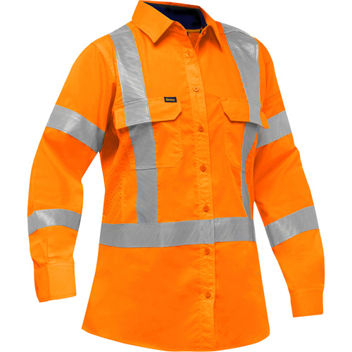 Chemise de travail &agrave; manches longues et X au dos Bisley avec X-Airflow pour femmes, Poly-coton, Petit, Orange haute visibilit&eacute; OSI Industrial Sales