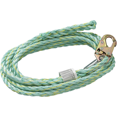 VL-1125-25 Cordage de s&eacute;curit&eacute; vertical avec mousqueton d'ancrage &agrave; une extr&eacute;mit&eacute; & &eacute;clisse dorsale d'extr&eacute;mit&eacute; &agrave; la traîne, Copolym&egrave;re OSI Industrial Sales