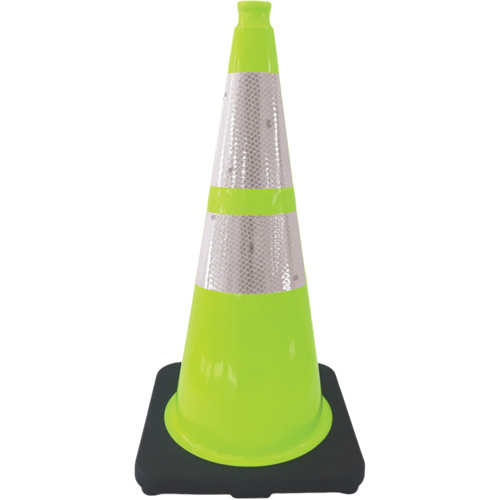 Premium Traffic Cone, 28", Lime Green, 4" & 6" Reflective Collar(s) OSI Industrial Sales