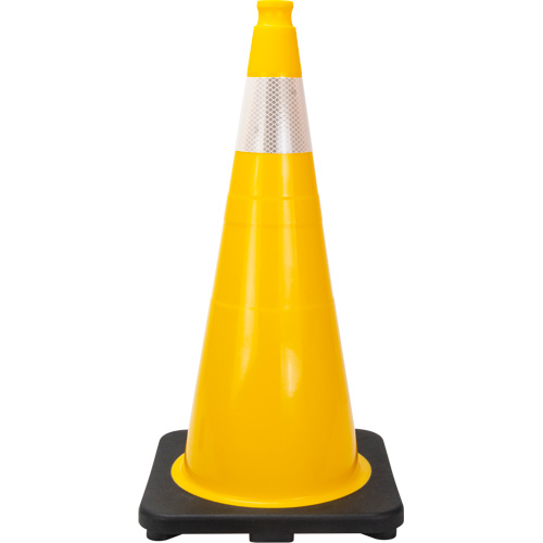 C&ocirc;ne de signalisation de premi&egrave;re qualit&eacute;, 28", Jaune, Bande(s) r&eacute;fl&eacute;chissante(s) 4" OSI Industrial Sales