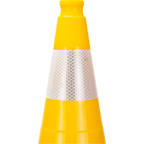 C&ocirc;ne de signalisation de premi&egrave;re qualit&eacute;, 28", Jaune, Bande(s) r&eacute;fl&eacute;chissante(s) 4" OSI Industrial Sales