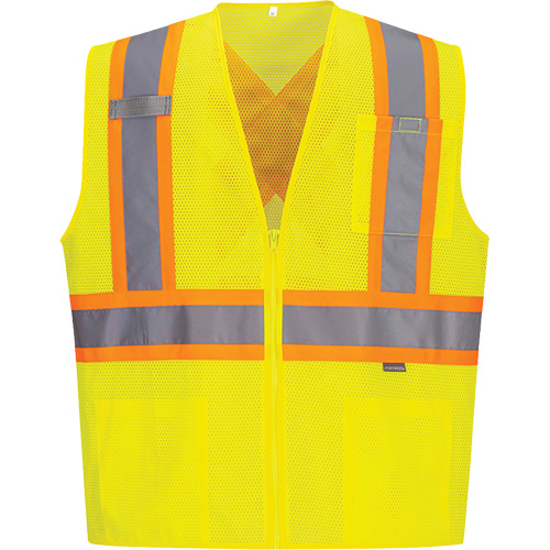 Contrast-Striped Safety Vest, High Visibility Lime-Yellow, Small, Polyester OSI Industrial Sales