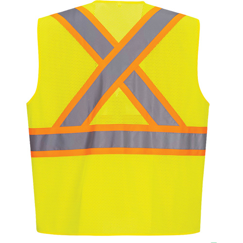 Contrast-Striped Safety Vest, High Visibility Lime-Yellow, Small, Polyester OSI Industrial Sales