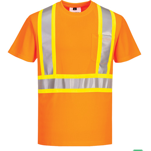 T-shirt de s&eacute;curit&eacute; &agrave; bandes contrastantes, Polyester, Petit, Orange haute visibilit&eacute; OSI Industrial Sales