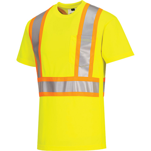 Contrast-Striped Safety T-Shirt, Polyester, Small, High Visibility Lime-Yellow OSI Industrial Sales