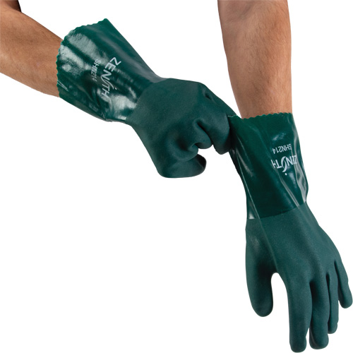 Double Dipped Green Gloves, 12" L, PVC, Cotton Jersey Inner Lining, 70-mil OSI Industrial Sales