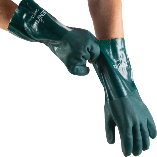 Double Dipped Green Gloves, 14" L, PVC, Cotton Jersey Inner Lining, 70-mil OSI Industrial Sales