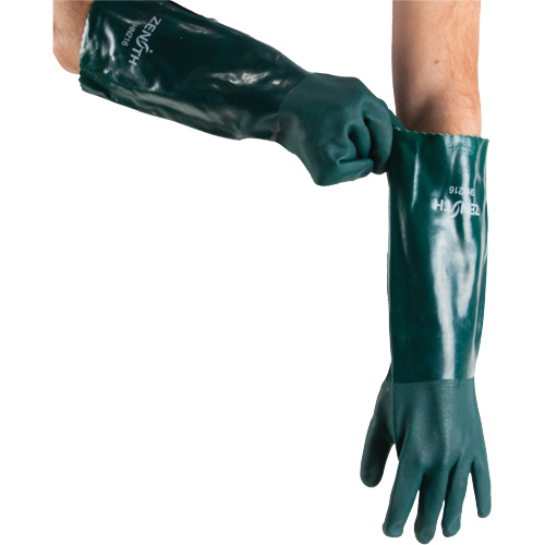 Double Dipped Green Gloves, 18" L, PVC, Cotton Jersey Inner Lining, 70-mil OSI Industrial Sales