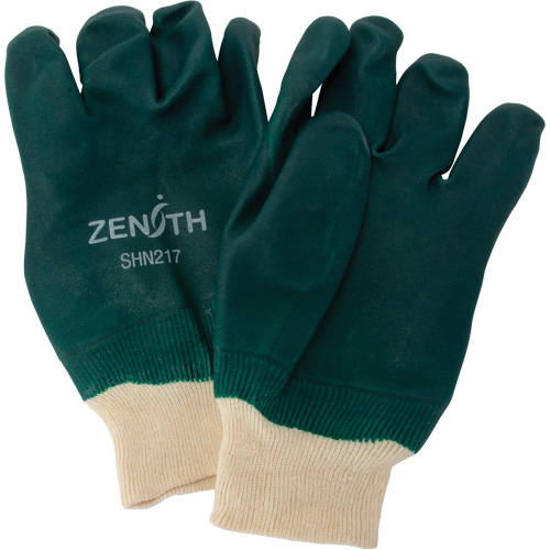 Double Dipped Green Gloves, 10" L, PVC, Cotton Jersey Inner Lining, 70-mil OSI Industrial Sales