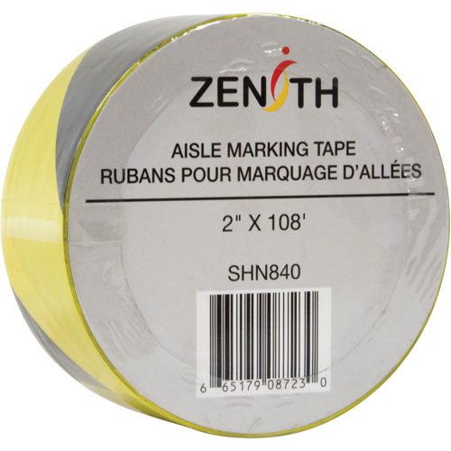 Aisle Marking Tape, 2" x 108', PVC, Noir et jaune OSI Industrial Sales