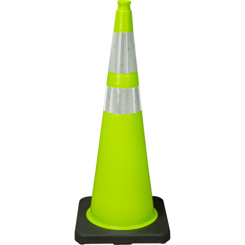 C&ocirc;ne de signalisation de premi&egrave;re qualit&eacute;, 36", Vert lime, Bande(s) r&eacute;fl&eacute;chissante(s) 4" & 6" OSI Industrial Sales