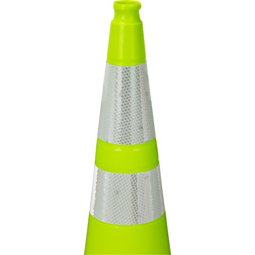 C&ocirc;ne de signalisation de premi&egrave;re qualit&eacute;, 36", Vert lime, Bande(s) r&eacute;fl&eacute;chissante(s) 4" & 6" OSI Industrial Sales