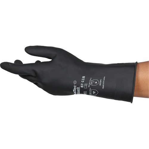 AlphaTec&reg; 87-118 Chemical-Resistance Gloves, Size Small/7, 12.6" L, Rubber Latex, Cotton Inner Lining, 31-mil OSI Industrial Sales