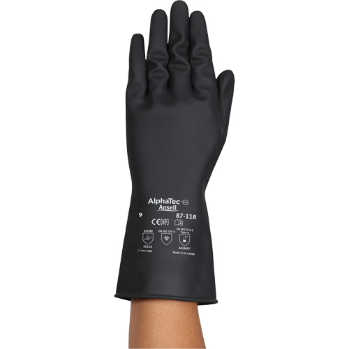 AlphaTec&reg; 87-118 Chemical-Resistance Gloves, Size Small/7, 12.6" L, Rubber Latex, Cotton Inner Lining, 31-mil OSI Industrial Sales
