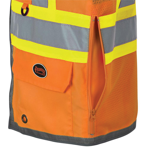 Veste de s&eacute;curit&eacute; pour arpenteur Pioneer avec fermeture &agrave; glissi&egrave;re et dos en maille, Orange haute visibilit&eacute;, Petit, Polyester OSI Industrial Sales