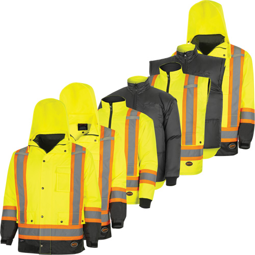 Parka de s&eacute;curit&eacute; d'hiver imperm&eacute;able 7-en-1 5057 Pioneer Yukon, Polyester, Noir/Jaune lime haute visibilit&eacute;, T-petit OSI Industrial Sales