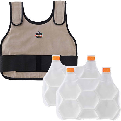Chill-Its 6230 Standard Phase Change Cooling Vest with Rechargeable Packs, Large/X-Large, Khaki OSI Industrial Sales