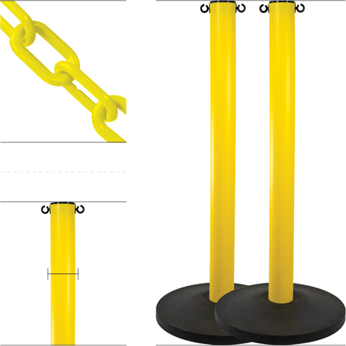 Ensemble de montants industriels avec chaîne en plastique, Hauteur de 37", Jaune OSI Industrial Sales