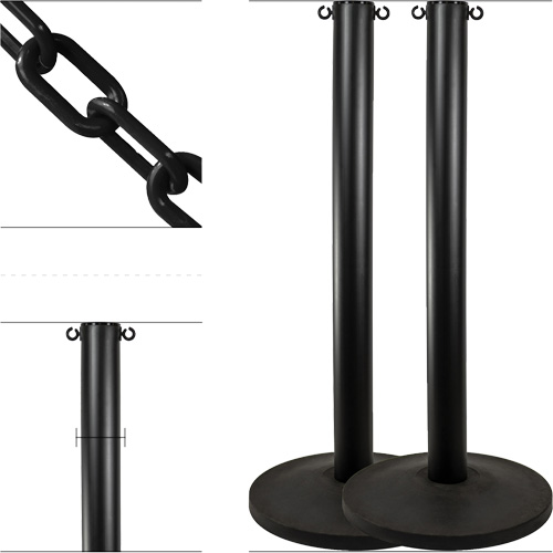Industrial Stanchion Kit with Plastic Chain, 37" High, Black OSI Industrial Sales