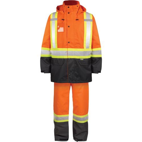 Ensemble de pluie haute visibilit&eacute; en tissu 150 deniers, Polyester, 3T-Grand, Orange haute visibilit&eacute; OSI Industrial Sales