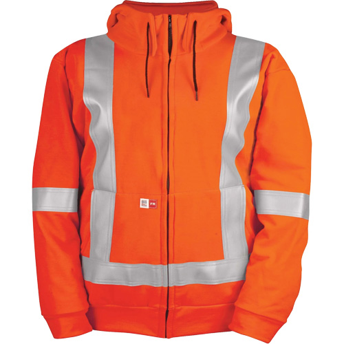 Chandail haute visibilit&eacute; &agrave; fermeture &eacute;clair sur le devant, r&eacute;sistant au vent, avec capuchon amovible, Hommes, 5T-Grand, Orange haute visibilit&eacute;, 27,7 cal/cm² OSI Industrial Sales