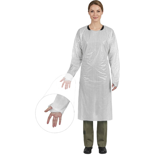 Blouse CoverMe avec passe-pouces, Taille unique, Blanc, Poly&eacute;thyl&egrave;ne OSI Industrial Sales