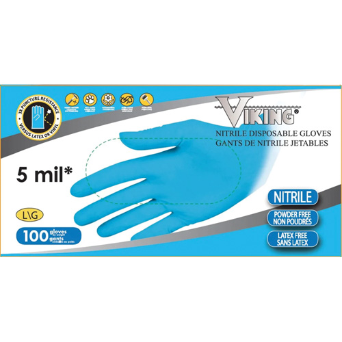Gants jetables 34600, Grand, Nitrile, 5 mils, Sans poudre, Bleu OSI Industrial Sales