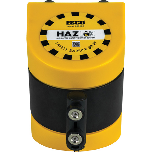HAZLOK Safety Barrier System, Plastic, Magnetic Mount, 30', Black and Yellow Tape OSI Industrial Sales