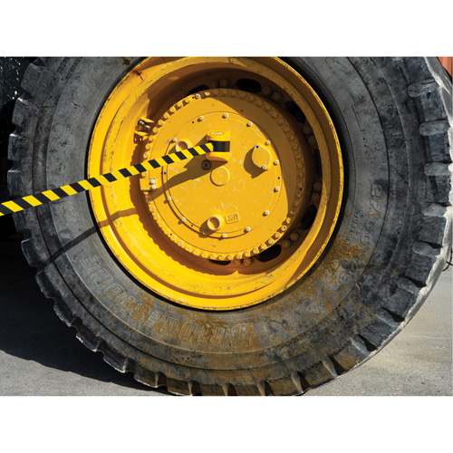 HAZLOK Safety Barrier System, Plastic, Magnetic Mount, 30', Black and Yellow Tape OSI Industrial Sales