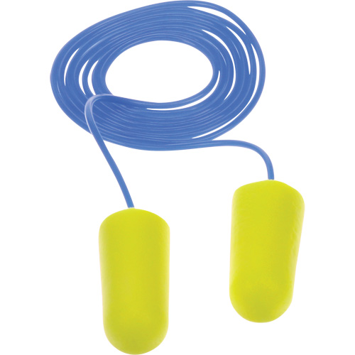 Bouchons d'oreilles n&eacute;on jaune E-A-Rsoft, Vrac - Sac en poly, Avec cordon OSI Industrial Sales
