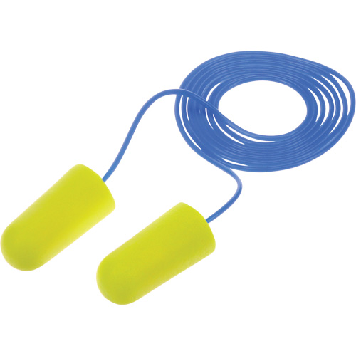 Bouchons d'oreilles n&eacute;on jaune E-A-Rsoft, Vrac - Sac en poly, Avec cordon OSI Industrial Sales