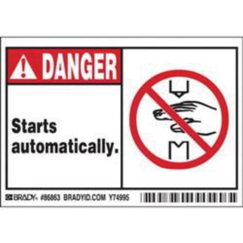 Enseigne Danger Starts Automatically, 3-1/2" x 5", Polyester, Anglais avec pictogramme OSI Industrial Sales