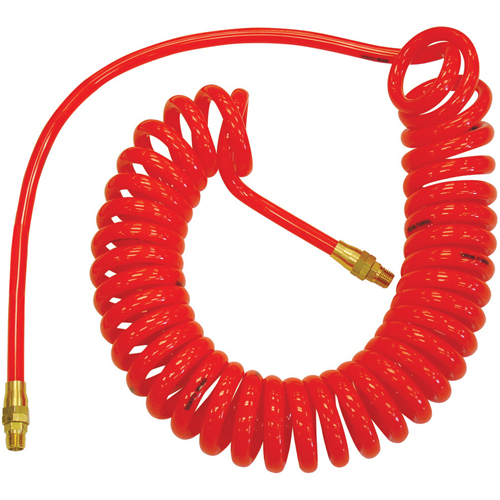 Flexcoil Self-Storing Polyurethane Air Hoses With Fittings, Air, 3/8" ID x 25' L, Polyurethane, 140 PSI at 23 °C OSI Industrial Sales